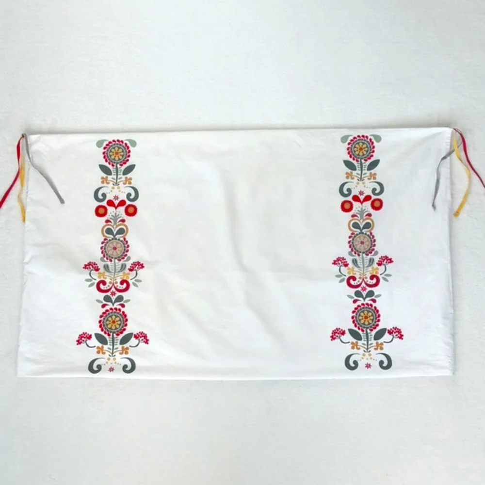 Bohemian Cream w/ Red Yellow Dutch Floral Motif Tasseled Pillow Sham Cover Queen